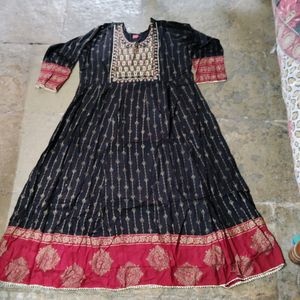 Golden Printed Anarkali Kurti