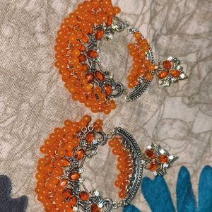 Orange Shiny Jhumkas