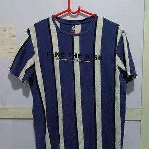 White Blue Strips Tshirt - L Size