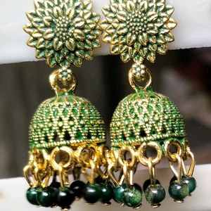 Dark Green Small jhumkhi Earrings For Women