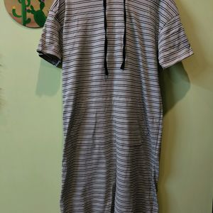 Striped Hooded Dress With Insert Pockets