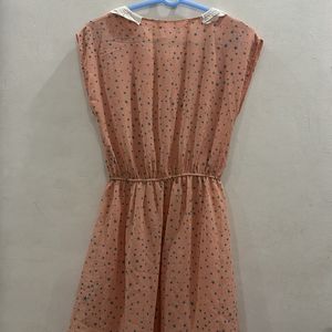 Peach Star Print Dress With Collar