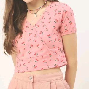 Dressberry V Neck Peach Crop Top