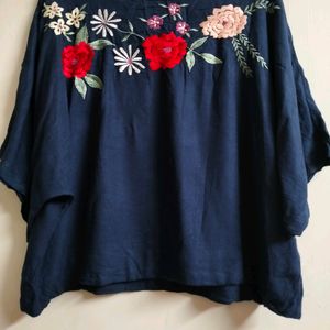 Blue Top With Embroidery On Neck