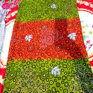 Orange With Green Colour Light Weight Saree