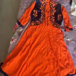 Orange Shrug Fit Dress With Dark Blue