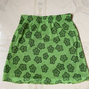 Green and Black Floral Mini Skirt