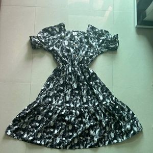 Black Printed Flared Western Dress