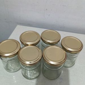 6 Glass Jars with Golden Lid