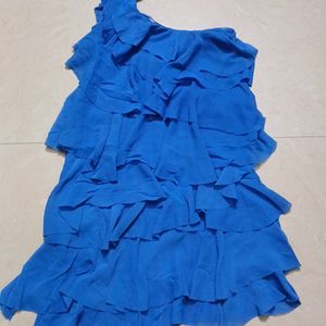 Blue One Side Off Shoulder Frock