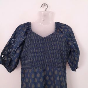 Dark Denim Blue Printed Dress (Women's)