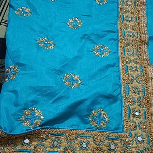 Blue Saree With Mirror Work