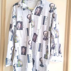 White Colour Newspaper Printed Shirt