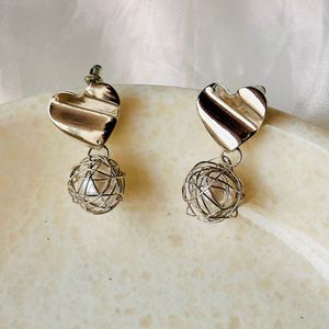 Silver Heart Pearl AD earrings