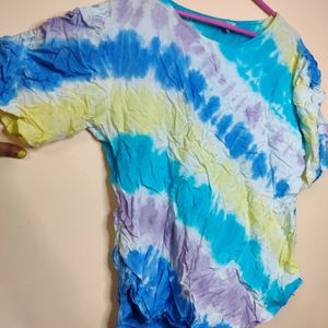 Tye Dye Print Rayon Top With Elastic Sleeves