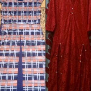 Long  Front Slit Red Colour Kurti Combo Offer