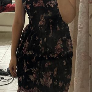 Floral Black Dress Long