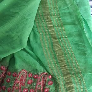 Pure Shifon Green Saree