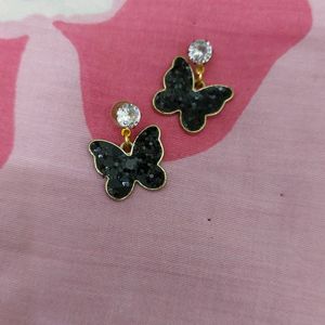 Cute Black Butterfly Crystle Earings