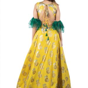 Yellow Machine Print Lehenga