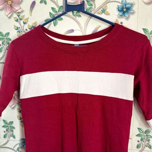 Discount At Round Neck Maroon & White One Piece