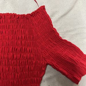 Bright Red Strechable Top With Good Fabirc