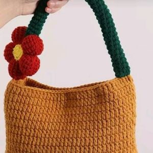 Crochet Flower With Beige Hand Bag