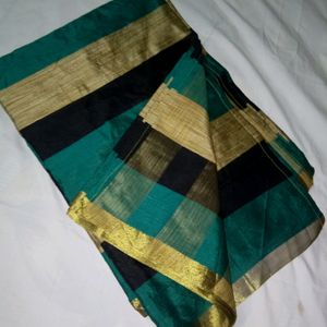 Silk Cotton saree with blouse - Peacock Green New