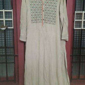 Khaki Colour Kurti Top With Embroidered Chest Work