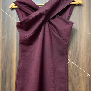 Sexy Bodycon Cris Cross Sleeve Maroon Dress