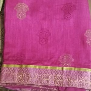 Beautiful Pink Color Saree With Stitched Blouse.