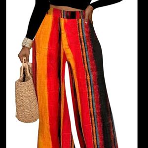 CIDER Striped Elastic Waist Wide Leg Trousers