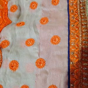 Orange Golden Heavy Work Saree