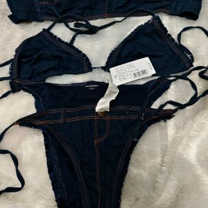 "Trendy Denim Three-Piece Bikini Set – For a Bold