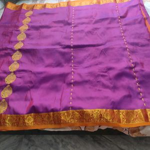 Beautiful Magenta Purple And Golden Silk Saree