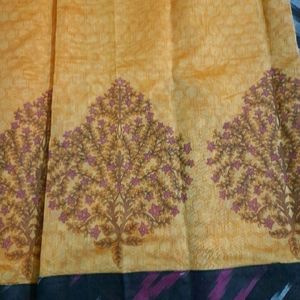 Mustard Yellow Saree with Ikat Blouse