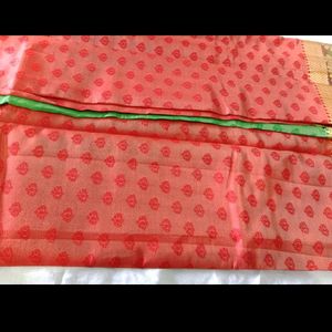 Brick Red and Golden two toned banarasi Silk Saree