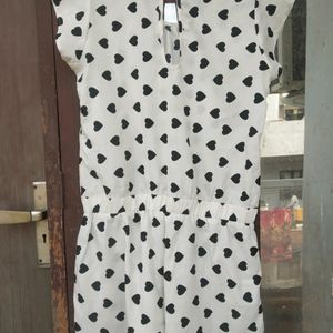 White Jumpsuit black heart Print