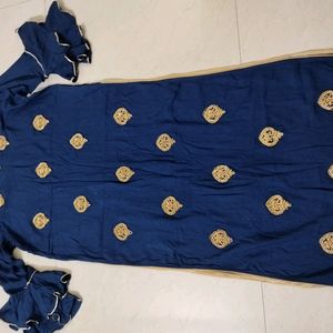 Party wear Blue Kurta With Golden Worked Butis