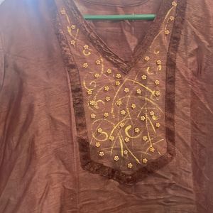 ❤️ Women M Size Brown Kurti Sleevless