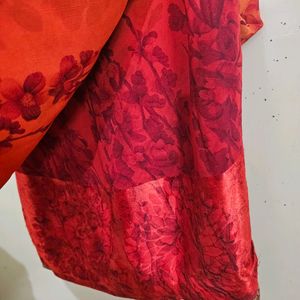 Sequin Orange Red Saree With Stitched Blouse