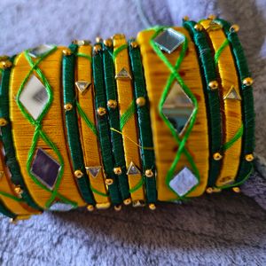 Handmade Silk Thread And Mirror Work Bangle Set