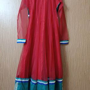 Red Anarkali Kurti Set With Embroidery