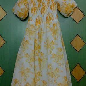 Floral Yellow N White Dress For Girls.