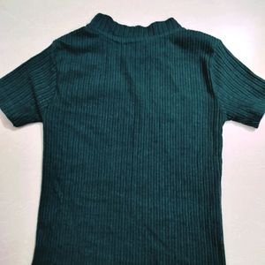 Bottle Green Turtle Neck Body Fitted Zudio Tee - T