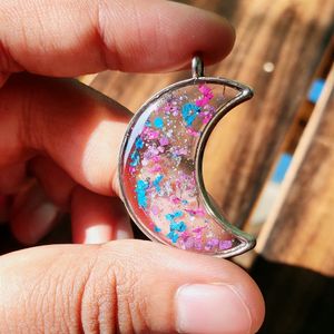 Resin MOON Pendant With Realflowers