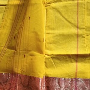 New Yellow And Red Pure Cotton Saree