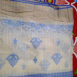 Cotton Embroidered Saree With Blouse Piece