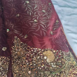 Maroon Coloured Heavy Work Sari