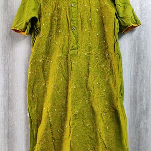 Green Yellow Thread Embroidery 3 Pcs Suit